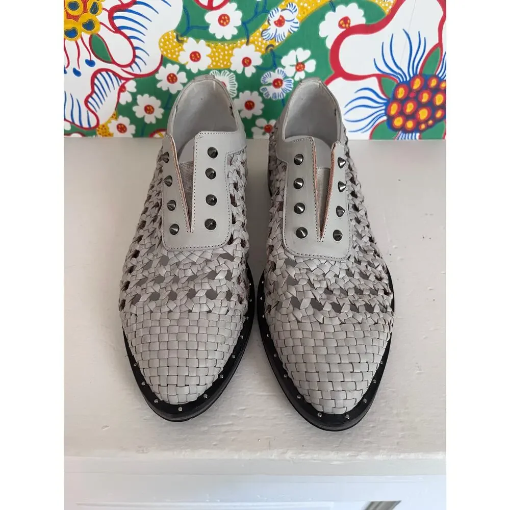Freda Salvador Woven Studded Laceless Oxford Loafers 6.5 | Artisan Leather